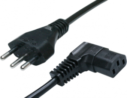 Device connection line, Brazil, plug type N, straight on C13 jack, angled, H05VV-F3G1.0mm², black, 2.5 m
