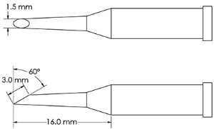 Soldering tip, Hoof shape, Ø 1.5 mm, (L) 16 mm, GT4-HF6015S