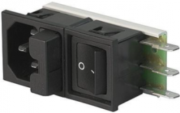 Combination element C14 + F, 3 pole, snap-in, plug-in connection, black, 6424.0153.12