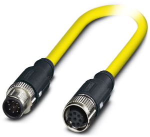 Sensor actuator cable, M12-cable plug, straight to M12-cable socket, straight, 8 pole, 1.5 m, PVC, yellow, 2 A, 1406067