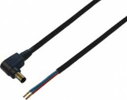 DC connection cable, Plug 2.5 x 5.5 mm, angled, open end, black, 075911