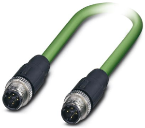 Network cable, M12-plug, straight to M12-plug, straight, Cat 5, SF/TQ, PUR, 1 m, green