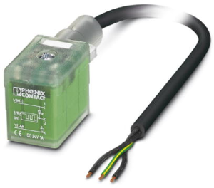 Sensor actuator cable, valve connector DIN shape B to open end, 3 pole, 1.5 m, PUR, black, 1 A, 1401294