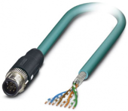 Network cable, M12-plug, straight to open end, Cat 5, SF/UTP, PUR, 1 m, blue