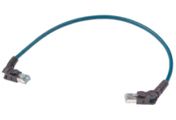 Patch cable, RJ45 plug, angled to RJ45 plug, angled, Cat 6A, S/FTP, LSZH, 0.4 m, green