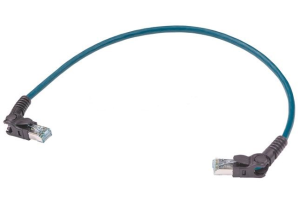 Patch cable, RJ45 plug, angled to RJ45 plug, angled, Cat 6A, S/FTP, LSZH, 10 m, green