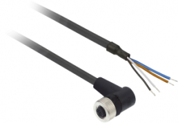 Sensor actuator cable, M12-cable socket, angled to open end, 4 pole, 10 m, PUR, black, 4 A, XZCP1241L10