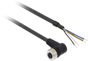Sensor actuator cable, M12-cable socket, angled to open end, 4 pole, 2 m, PUR, black, 4 A, XZCP1241L2