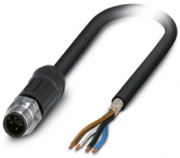 Sensor actuator cable, M12-cable plug, straight to open end, 4 pole, 10 m, PE-X, black, 4 A, 1454147