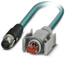Network cable, M12-plug, straight to RJ45 plug, straight, Cat 5, SF/UTP, PUR, 5 m, blue