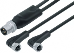 Sensor actuator cable, M12-cable plug, straight to 2 x M8-cable socket, angled, 4 pole/2 x 3 pole, 2 m, PUR, black, 4 A, 77 9829 3408 50003-0200