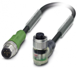 Sensor actuator cable, M12-cable plug, straight to M12-cable socket, angled, 5 pole, 0.3 m, PVC, black, 4 A, 1415703