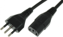 Device connection line, Italy, plug type L, straight on C13 jack, straight, H05VV-F3G1.0mm², black, 2.5 m