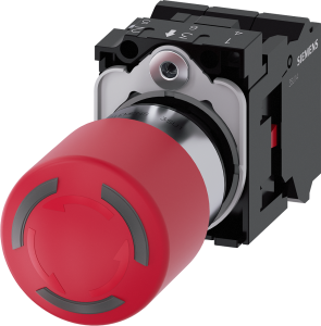 Emergency stop, rotary release, mounting Ø  22.3 mm, illuminated, LED: 1, red, 500 V, 2 Form B (N/C), 3SU1152-1GB20-3PW0