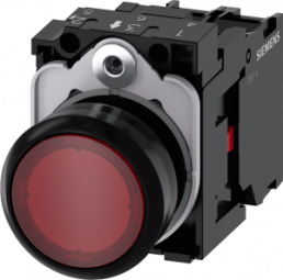 Pushbutton, red, illuminated  (red), mounting Ø 22.3 mm, IP20/IP66/IP67/IP69/IP69K, 3SU1106-0AB20-1CA0