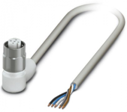 Sensor actuator cable, M12-cable socket, angled to open end, 5 pole, 3 m, PP-EPDM, gray, 4 A, 1404054