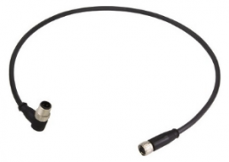 Sensor actuator cable, M8-cable plug, angled to M8-cable socket, straight, 3 pole, 3 m, PUR, black, 21348281388030