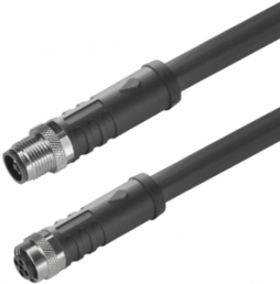 Sensor actuator cable, M12-cable plug, straight to M12-cable socket, straight, 4 pole, 10 m, PUR, black, 12 A, 2050871000