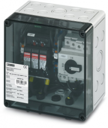 Switchgear combination, 1000 VDC for connection of 1x 2 strings, (H x W x D) 180 x 180 x 111 mm, IP65, polycarbonate, gray, 2404297