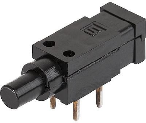 Short-stroke pushbutton, 1 Form A (N/O), 1.2 A/48 VDC, unlit , actuator (black, L 3 mm), 3-5 N, THT