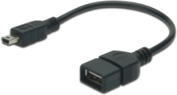 USB 2.0 Adapter cable, mini USB plug type B to USB socket type A, 0.2 m, black