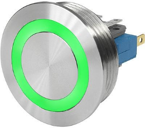 Pushbutton, 1 pole, silver, illuminated  (green), 10 A/250 V, mounting Ø 30 mm, IP67, 3-108-969