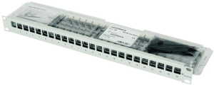 19 inch module carrier, 24 x RJ45, horizontal, 1-row, (W x H x D) 482.6 x 44 x 115 mm, light gray, 100007029