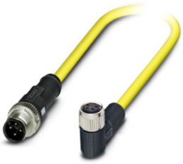 Sensor actuator cable, M12-cable plug, straight to M8-cable socket, angled, 4 pole, 1.5 m, PVC, yellow, 4 A, 1406217