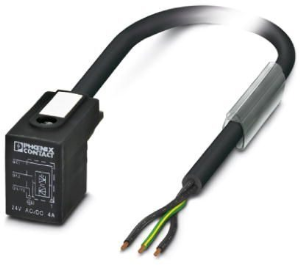Sensor actuator cable, valve connector DIN shape B to open end, 3 pole, 1.5 m, PVC, black, 4 A, 1415922