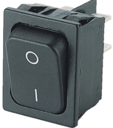 Rocker switch, black, 2 pole, On-Off, off switch, 20 A/250 VAC, IP40, unlit, printed