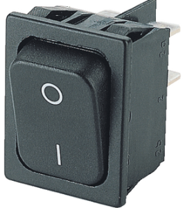 Rocker switch, black, 2 pole, On-Off, off switch, 10 A/250 VAC, IP40, unlit, printed