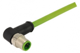 Sensor actuator cable, M12-cable plug, angled to open end, 4 pole, 0.4 m, PVC, green, 21349400405004