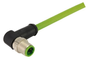 Sensor actuator cable, M12-cable plug, angled to open end, 4 pole, 15 m, PUR, green, 21349400477150