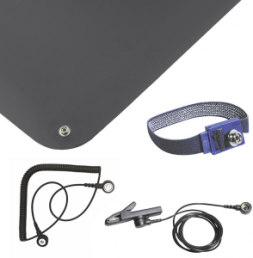 ESD handling set 5-pcs mat black (610x450x1.5), strap, 2 cables, clamp, 9-366