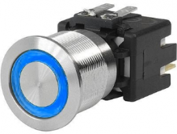 Pushbutton switch, 1 pole, silver, illuminated  (blue), 16 A/250 V, mounting Ø 22 mm, IP65, 3-101-015