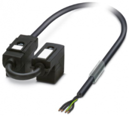 Sensor actuator cable, valve connector DIN shape B to open end, 4 pole, 1.5 m, PUR/PVC, black, 4 A, 1458169