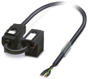 Sensor actuator cable, valve connector DIN shape B to open end, 4 pole, 10 m, PUR/PVC, black, 4 A, 1458415