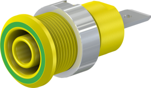 4 mm socket, flat plug connection, mounting Ø 12.2 mm, CAT III, yellow/green, 49.7046-20