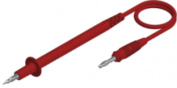 Measuring lead with (test probe, straight) to (4 mm plug, spring-loaded, straight), 1 m, red, PVC, 1.0 mm², CAT O