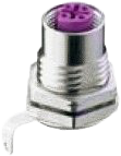 Socket, M12, 5 pole, PCB connection, screw locking, straight, 104088