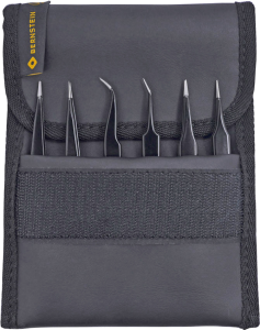 ESD tweezers kit (6 tweezers), uninsulated, antimagnetic, stainless steel, 130 mm, 5-070-UF-13