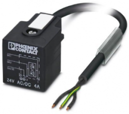 Sensor actuator cable, valve connector DIN shape A to open end, 3 pole, 1.5 m, PUR, black, 4 A, 1434989