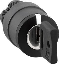 Key switch, unlit, latching, waistband round, front ring black, 3 x 45°, mounting Ø 22 mm, ZB5AG09