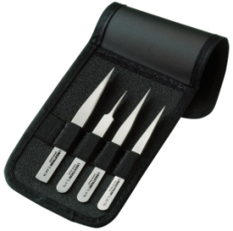 Precision tweezers (4 tweezers), uninsulated, antimagnetic, Titanium, 120 mm, 9856