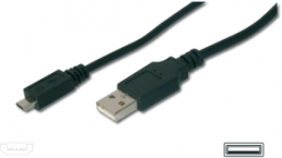 USB 2.0 Adapter cable, USB plug type A to micro-USB plug type B, 1.8 m, black