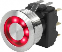 Pushbutton, 1 pole, silver, illuminated  (red), 5 A/125 V, mounting Ø 22.1 mm, IP67, 1241.6634.1121000