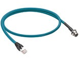 Sensor actuator cable, M12-cable socket, straight to RJ45-cable plug, straight, 4 pole, 2 m, TPE, turquoise, 18879