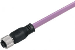 Bus line, M12-plug, angled to open end, PUR, 0.1 m, purple