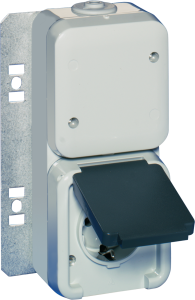 Junction box with german schuko-style socket, light gray, Germany, 20118-280