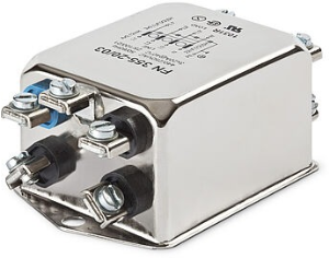 3 phase/neutral filter, 400 Hz, 20 A, 250/440 VAC, 3.6 W, 120 µH, terminal block, FN355-20-03